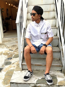 「BEAUTY&YOUTH UNITED ARROWS（ビューティーアンドユースユナイテッドアローズ）の＜G-SHOCK＞ DW-D5600P-1JF/腕時計（アナログ腕時計）」を使った、ちゅうさん（メンズ・166cm）の夏コーディネート