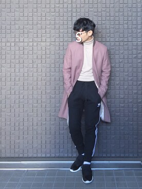 チェスターコートを使った くすみピンク のメンズ人気ファッションコーディネート Wear