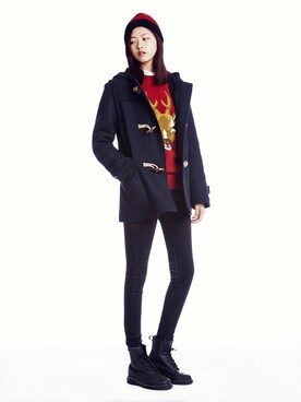 「red」｜「アイテム（ダッフルコート）」を使った、CLIFさん（レディース・178cm）の冬コーディネート