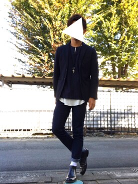 「GU（ジーユー）の（GU）スキニーフィットジーンズ（MEN ⁄ ジーンズ）」を使った、ざっきーさん（メンズ・170cm）の秋コーディネート