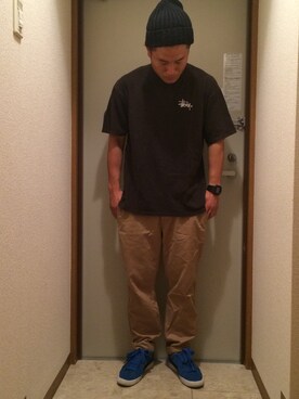「BRIXTON（ブリクストン）のアイテム（ニットキャップ/ビーニー）」を使った、BEYさん（メンズ・172cm）の夏コーディネート