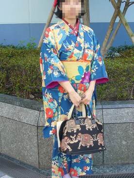 「アイテム（浴衣）」を使った、安見梅子さん（レディース・158cm・30代）の秋コーディネート