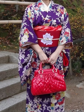 「アイテム（浴衣）」を使った、安見梅子さん（レディース・158cm・30代）の秋コーディネート