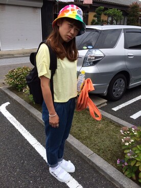 「Another Edition（アナザーエディション）のネップショートTシャツ/AEBC NEP SHORT T◆（Tシャツ/カットソー）」を使った、moemi.さん（レディース・156cm）の夏コーディネート