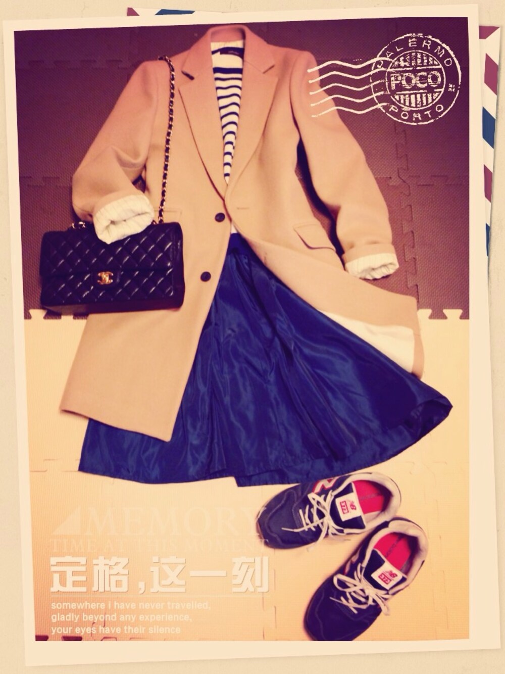 「ポシェット、chanel」｜「Drawerのアイテム（ダウンジャケット/コート、ベージュ系）」を使った、Mindyさん（レディース・158cm）の冬コーディネートの1枚目の写真