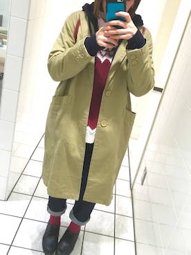 「ボーイフレンドデニム」｜「アイテム（ステンカラーコート）」を使った、Suzuさん（レディース・157cm）の冬コーディネート