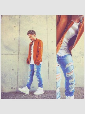 「Bershka（ベルシュカ）のアイテム（ブルゾン、ブラウン系）」を使った、ryuuさん（メンズ・165cm）の秋コーディネート