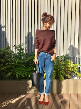 「CIAOPANIC TYPY（チャオパニックティピー）の２WAYバケツバッグ（ショルダーバッグ）」を使った、risa kawanakaさん（レディース・158cm）の秋コーディネート