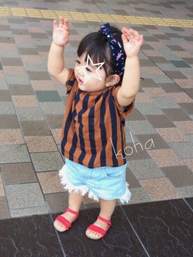 「アイテム（ヘアアクセサリー、ブルー系）」を使った、‎⋆KOHA‎⋆さん（キッズ・80cm）の秋コーディネート