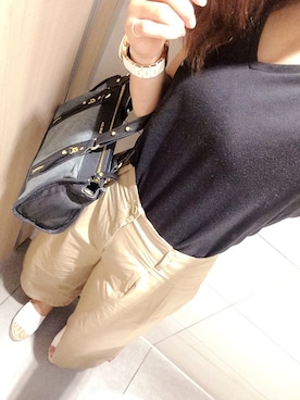 「AZUL by moussy（アズールバイマウジー）のｵｰｶﾞﾆｯｸｺｯﾄﾝVﾈｯｸ半袖PO（Tシャツ/カットソー）」を使った、ちゃんさん（レディース・164cm）の夏コーディネート