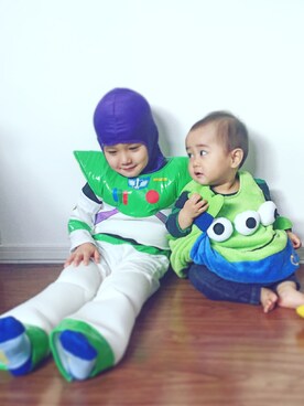 「アイテム（ママ＆ベビー、グリーン系）」を使った、みぃさん（キッズ・80cm）の秋コーディネート