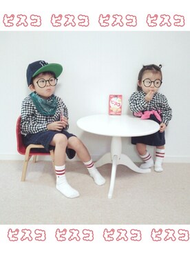 「INHABITANT（インハビタント）のアイテム」を使った、ピスコ☆兄妹さん（キッズ・70cm）の春コーディネート