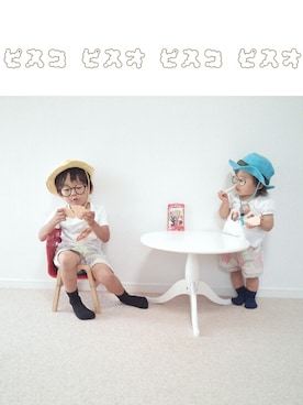 「ハットコーデ」｜ピスコ☆兄妹さん（キッズ・80cm）の春コーディネート