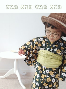 「アイテム（浴衣、グリーン系）」を使った、ピスコ☆兄妹さん（キッズ・80cm）の夏コーディネート