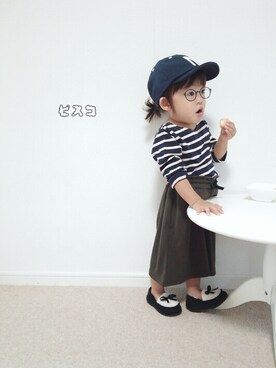 「1歳半」｜「アイテム（モカシン/デッキシューズ）」を使った、ピスコ☆兄妹さん（キッズ・80cm）の秋コーディネート
