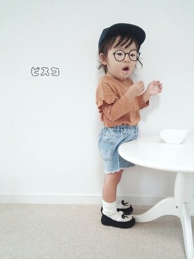 「1歳半」｜「アイテム（モカシン/デッキシューズ）」を使った、ピスコ☆兄妹さん（キッズ・80cm）の秋コーディネート