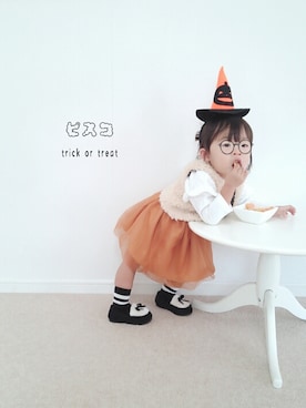 「アイテム（その他、ブラック系）」を使った、ピスコ☆兄妹さん（キッズ・80cm）の秋コーディネート