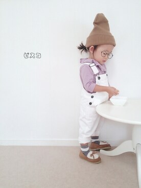 「ラベンダー」｜「アイテム（サロペット/オーバーオール）」を使った、ピスコ☆兄妹さん（キッズ・80cm）の秋コーディネート