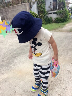 「しまむら（シマムラ）のアイテム（その他パンツ、ブラック系）」を使った、yu-yu..tさん（キッズ・100cm）の夏コーディネート
