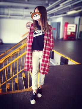 「アイテム（アンサンブル、レッド系）」を使った、keiさん（レディース・155cm）の秋コーディネート