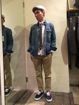 「アイテム（シューケア用品、ブルー系）」を使った、caperさん（メンズ・165cm）の冬コーディネート