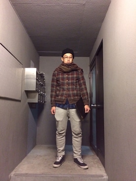 「Waste(twice)（ウェストトゥワイス）のアイテム（バッグ）」を使った、INDVEさん（メンズ・188cm）の冬コーディネート