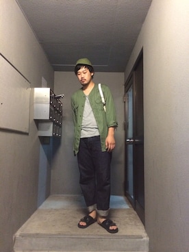 「OLD JOE & CO.（オールドジョーアンドコー）のアイテム（デニムパンツ）」を使った、INDVEさん（メンズ・188cm）の秋コーディネート