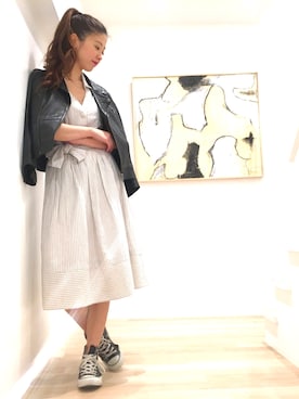 「JILL STUART（ジルスチュアート）のアイテム（ライダースジャケット）」を使った、chieさん（レディース・160cm）の春コーディネート