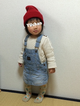 「アイテム（タイツ/ストッキング、ベージュ系）」を使った、YUchanさん（キッズ・80cm）の冬コーディネート