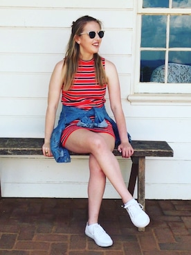 「stripes」｜「アイテム（シャツワンピース）」を使った、Lily Johnsonさん（レディース・163cm）の秋コーディネート