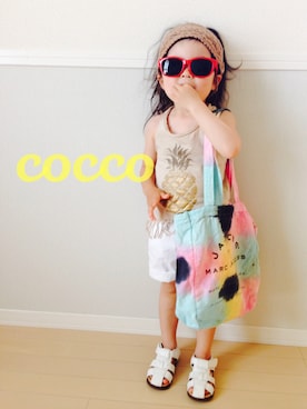 「Marc by Marc Jacobs（マークバイマークジェイコブス）のアイテム（バッグ）」を使った、cocco♡さん（キッズ・100cm）の夏コーディネート