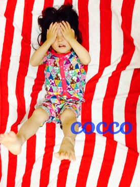「柄×柄」｜「アイテム（ルームウェア）」を使った、cocco♡さん（キッズ・100cm）の夏コーディネート