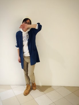 「ニットキャップ」｜「アイテム（ステンカラーコート）」を使った、生姜さん（メンズ・175cm）の春コーディネート