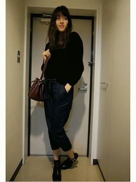 「黒ニット」｜NINAさん（レディース・176cm）の秋コーディネート