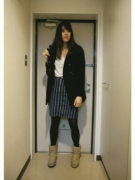 「ムートン」｜「アイテム（ダウンジャケット/コート）」を使った、NINAさん（レディース・176cm）の冬コーディネート