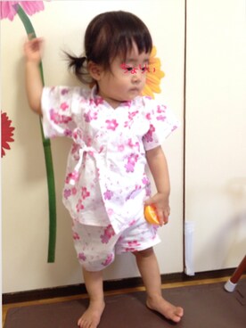 「西松屋」｜「アイテム（浴衣）」を使った、ちょりぃさん（キッズ・80cm）の夏コーディネート
