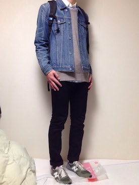 「黒リュック」｜「アイテム（デニムジャケット）」を使った、kenさん（メンズ・186cm）の冬コーディネート