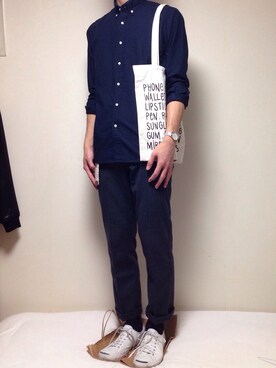 「H&M（エイチ・アンド・エム）のアイテム（バッグ、ホワイト系）」を使った、kenさん（メンズ・186cm）の冬コーディネート