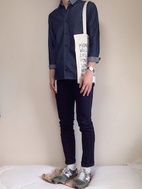 「H&M（エイチ・アンド・エム）のアイテム（トートバッグ）」を使った、kenさん（メンズ・186cm）の春コーディネート