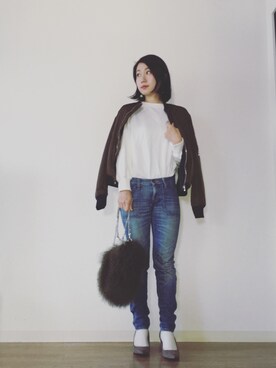 「ファークラッチ」｜「アイテム（ブルゾン）」を使った、yukari kitamuraさん（レディース・156cm）の秋コーディネート