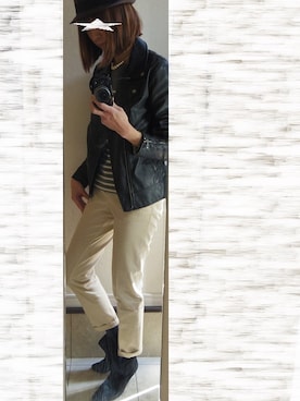 「パールアクセ」｜「アイテム（ライダースジャケット）」を使った、yukiさん（レディース・163cm）の春コーディネート