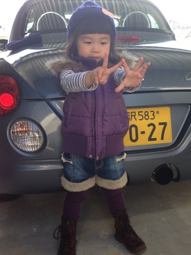 「スキップランド（スキップランド）のアイテム（ジャケット/アウター）」を使った、そらつきさん（キッズ・90cm）の秋コーディネート