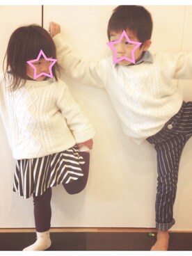 「Right-on KIDS（ライトオンキッズ）のアイテム（ニット/セーター）」を使った、そらつきさん（キッズ・110cm）の秋コーディネート