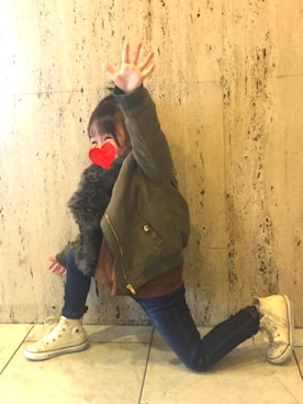 「H&M（エイチ・アンド・エム）のアイテム（その他アウター）」を使った、Hannah♡conyさん（キッズ・100cm）の冬コーディネート