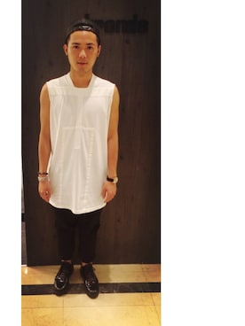 「DRKSHDW by RICK OWENS（ダークシャドウ バイ リックオウエンス）のアイテム（帽子）」を使った、jiashinさん（メンズ・172cm）の夏コーディネート