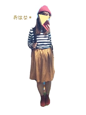 「B.L.U.E（ビーエルユーイー）のアイテム（スカート）」を使った、おはな＊さん（レディース・163cm）の秋コーディネート