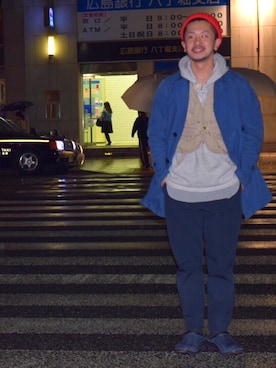 「nanamica（ナナミカ）のアイテム（ステンカラーコート）」を使った、谷尾裕一さん（メンズ・169cm）の春コーディネート