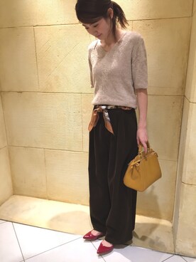 「BEAUTY&YOUTH UNITED ARROWS（ビューティーアンドユースユナイテッドアローズ）のアイテム（トップス、ベージュ系）」を使った、izumi satoさん（レディース・164cm）の夏コーディネート