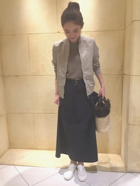 「BEAUTY&YOUTH UNITED ARROWS（ビューティーアンドユースユナイテッドアローズ）の【予約】BY ナイロンツイルMA-1（ミリタリージャケット、ベージュ系）」を使った、izumi satoさん（レディース・164cm）の夏コーディネート