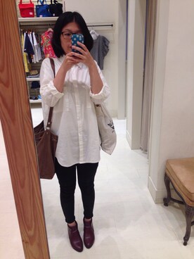 「アイテム（ブーティ、レッド系）」を使った、Albeeさん（レディース・160cm）の春コーディネート